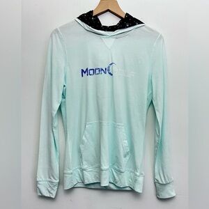 Moon Golf Hoodie Women’s Size M Mint Green Lightweight Logo Print Lined Hood